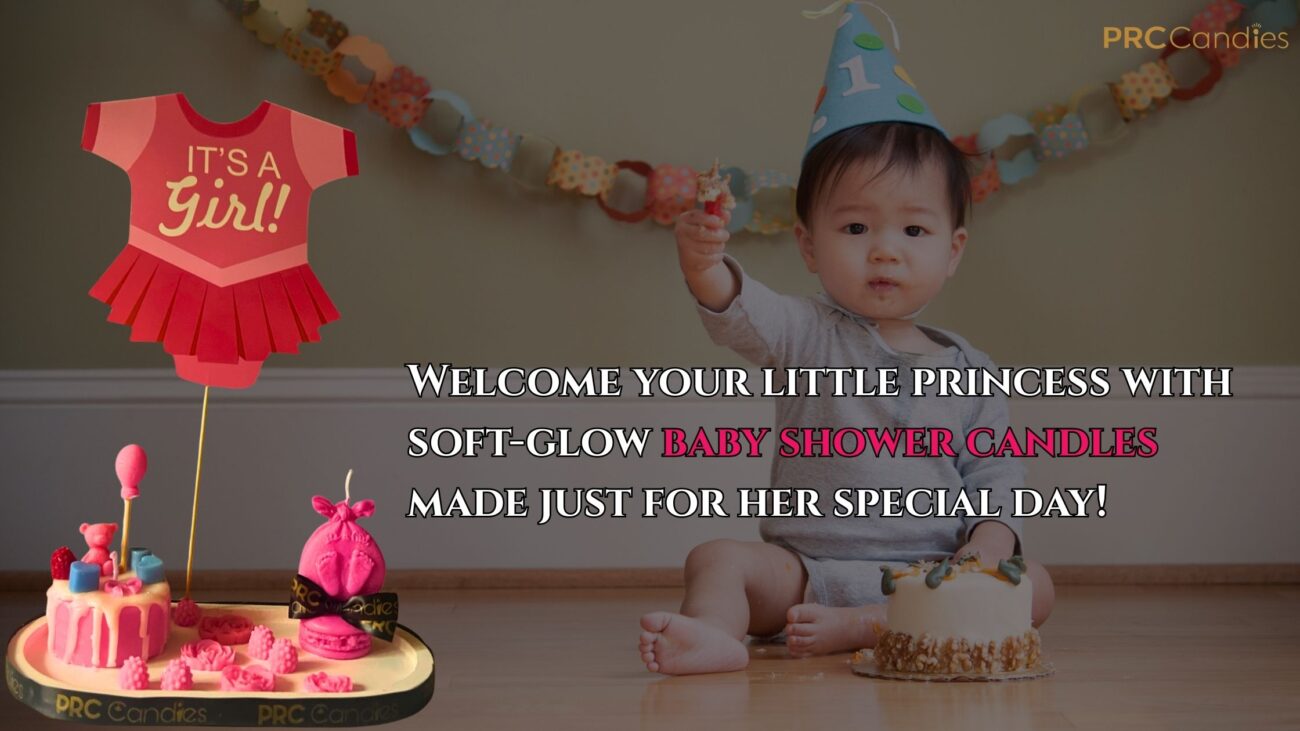 Beautiful baby shower candles for girl, hand-poured and designed for elegant party décor and gifting.